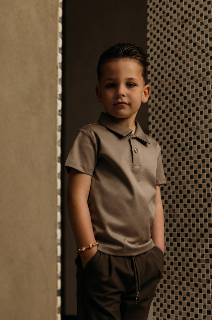 Manilo Kids - Mercerized Glans Polo - Taupe