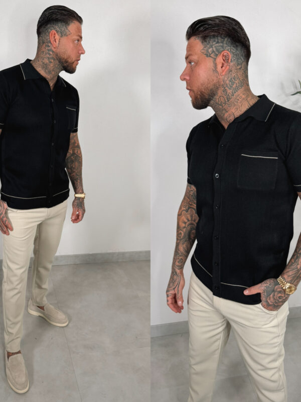 KNITTED BUTTON POLO - black