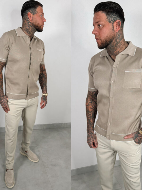 KNITTED BUTTON POLO - beige