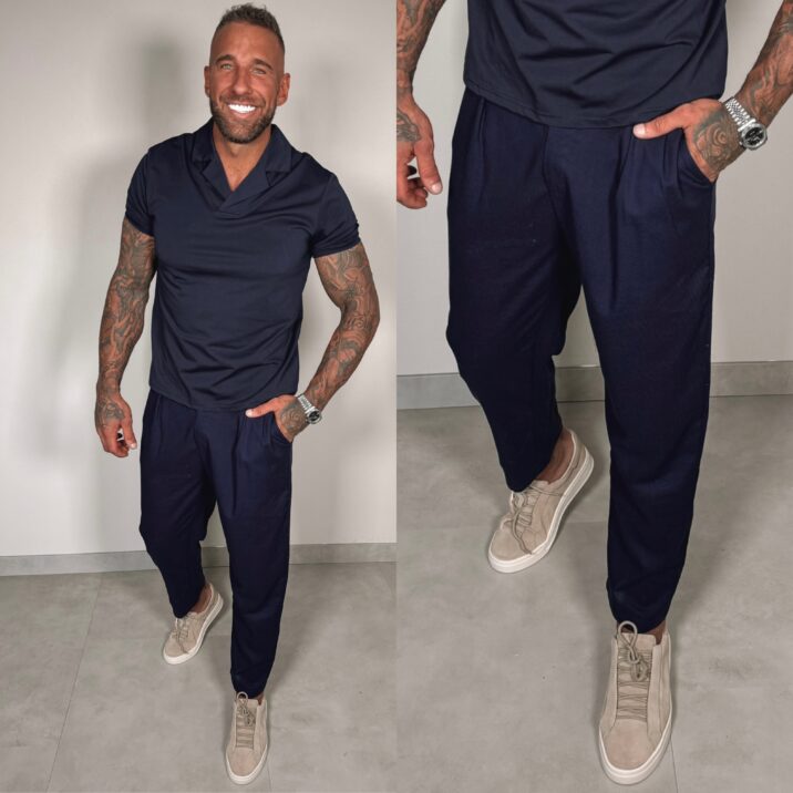 LINNEN PANTALON - navy