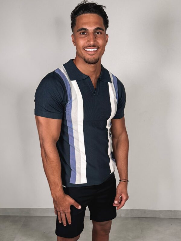 THE NEW STRIPED POLO - blue