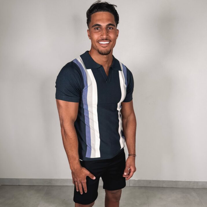 THE NEW STRIPED POLO - blue