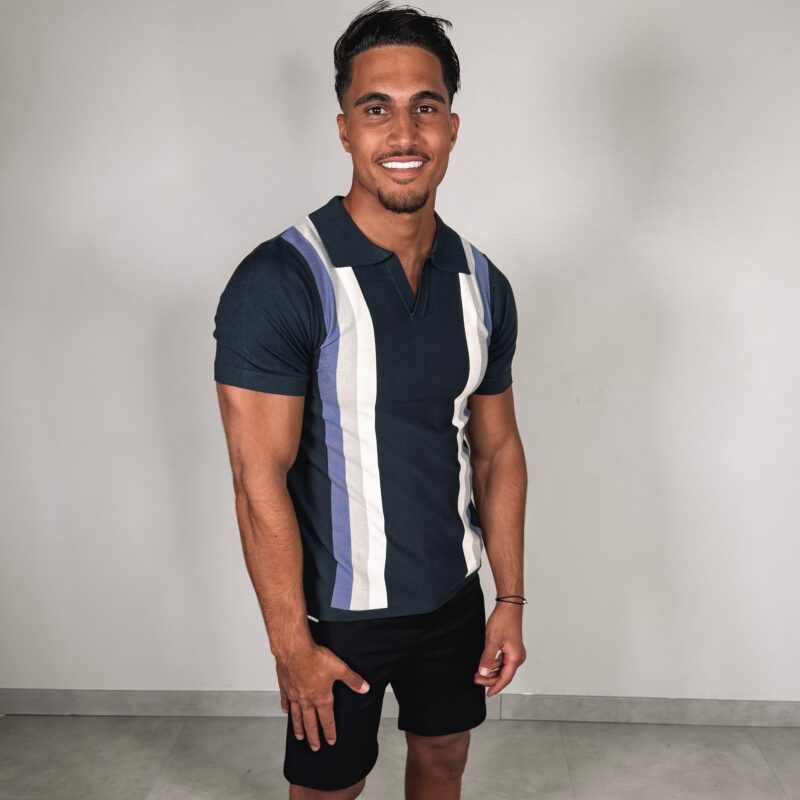 THE NEW STRIPED POLO - blue