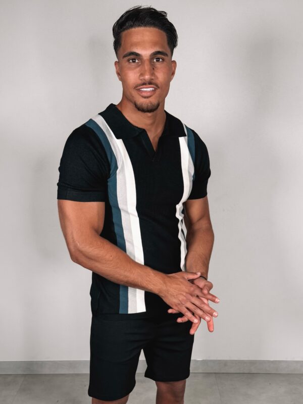 THE NEW STRIPED POLO - black