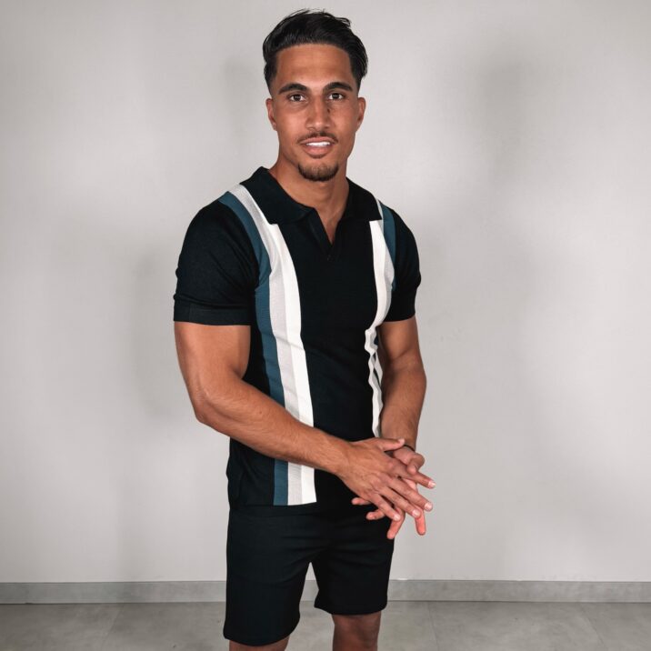 THE NEW STRIPED POLO - black