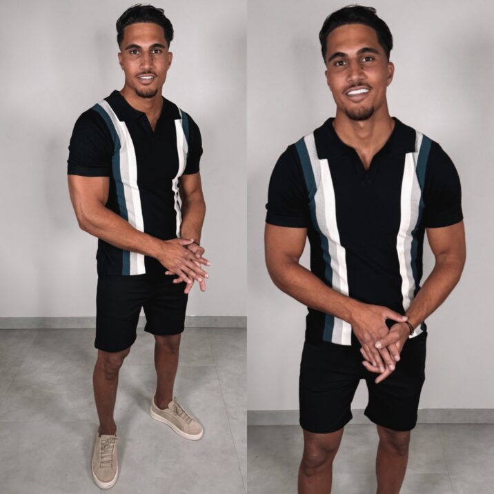 THE NEW STRIPED POLO - black