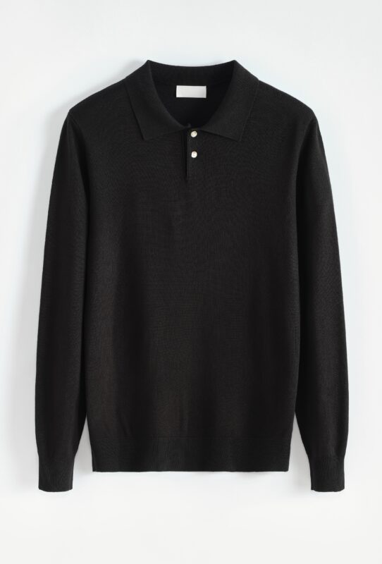 Button Long sleeve Polo - Black
