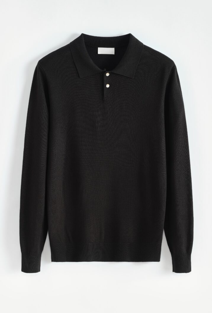 Button Long sleeve Polo - Black