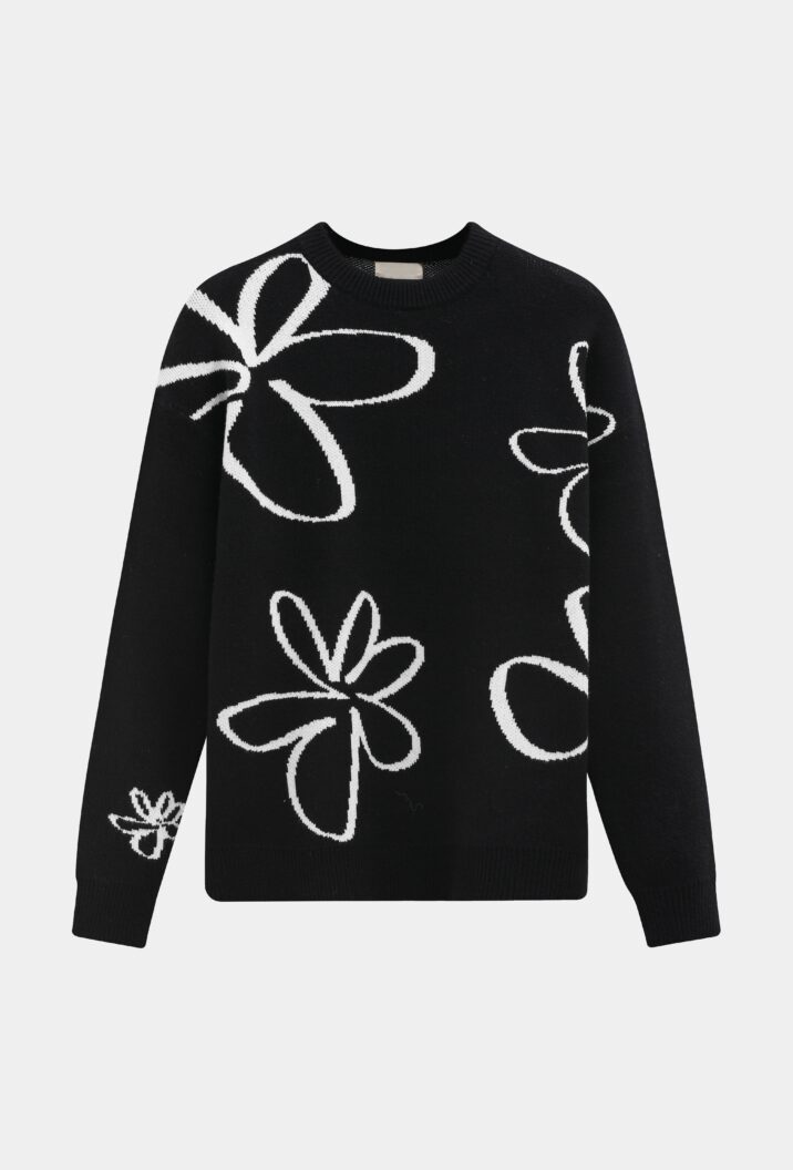Sketch Flower Sweater - Black