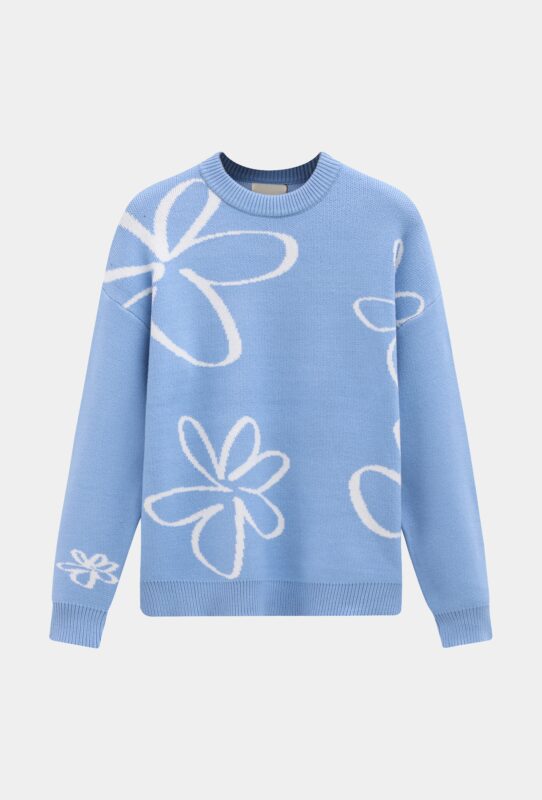 Sketch Flower Sweater - Blue