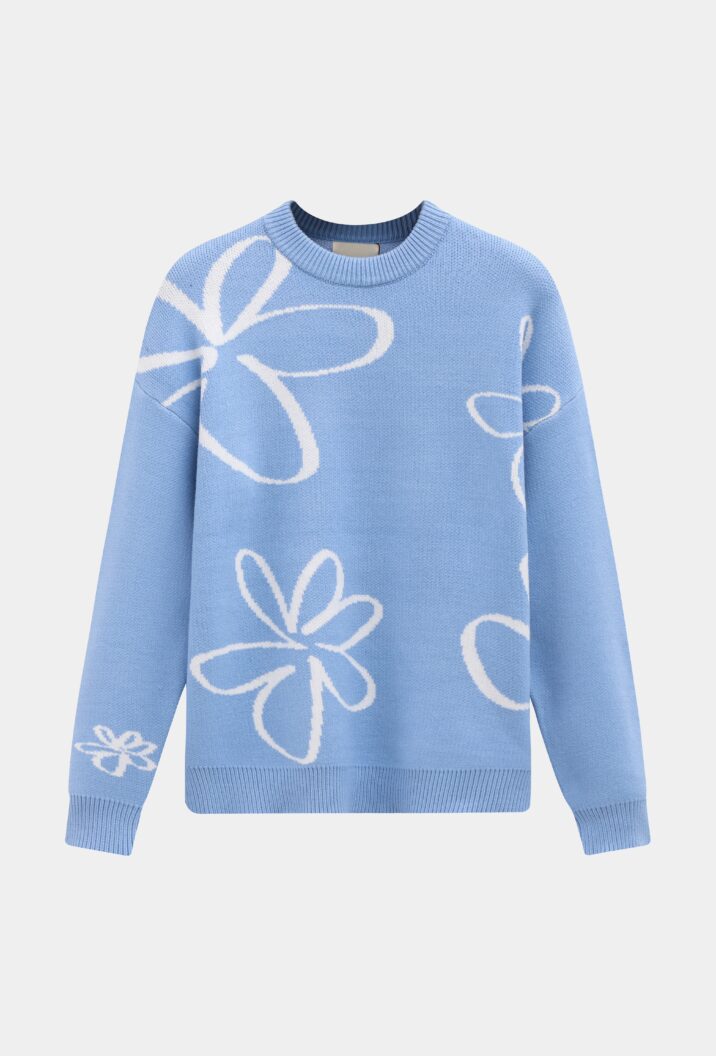 Sketch Flower Sweater - Blue
