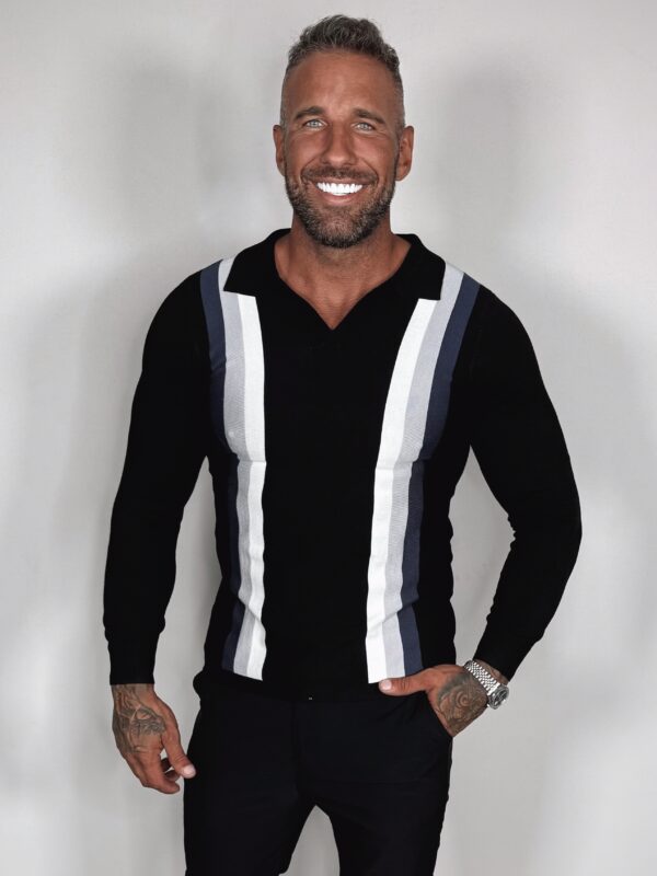 Striped Longsleeve Polo - Black