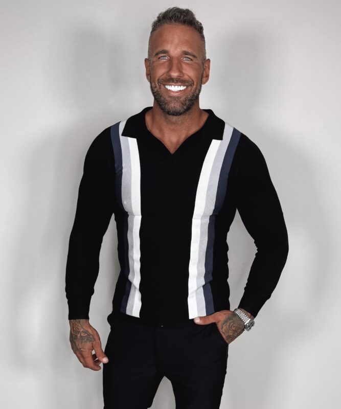 Striped Longsleeve Polo - Black
