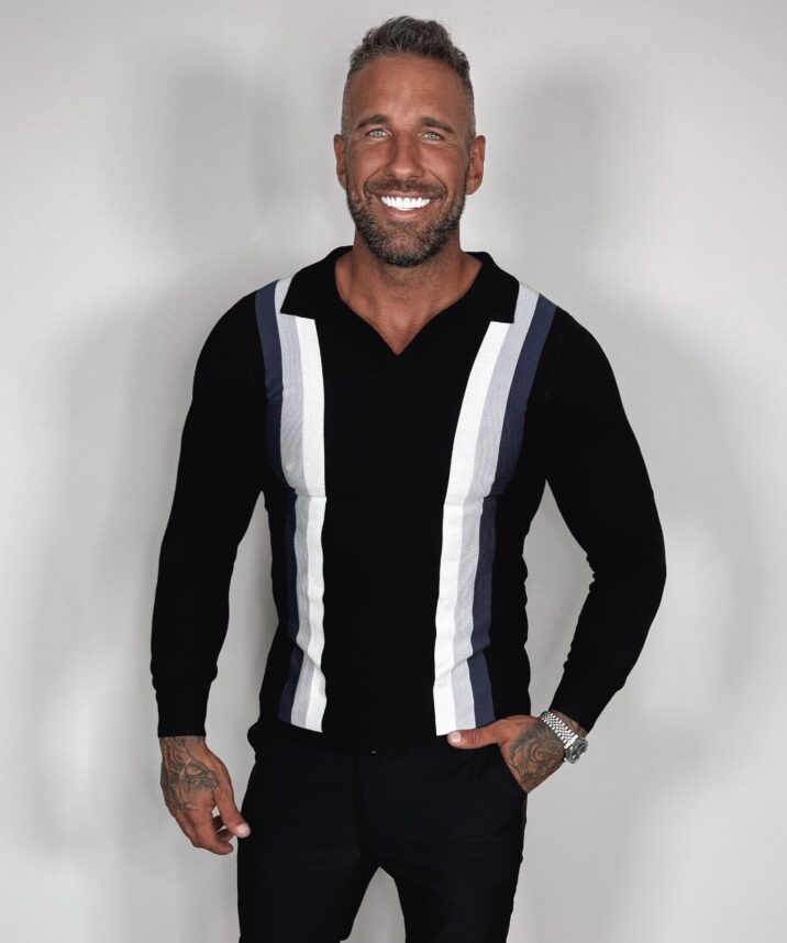 Striped Longsleeve Polo - Black