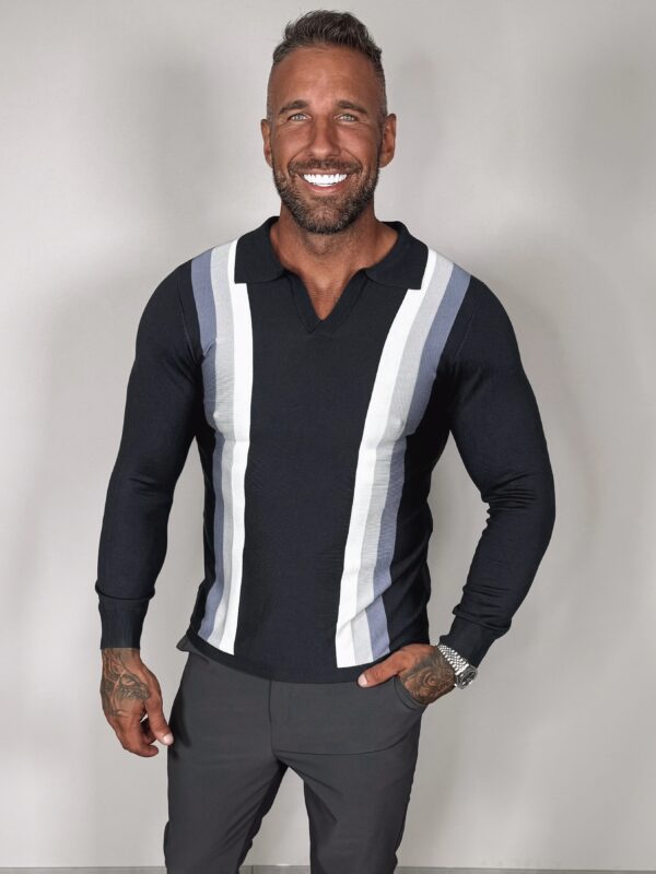 Striped Longsleeve Polo - Blue