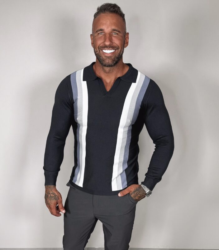 Striped Longsleeve Polo - Blue