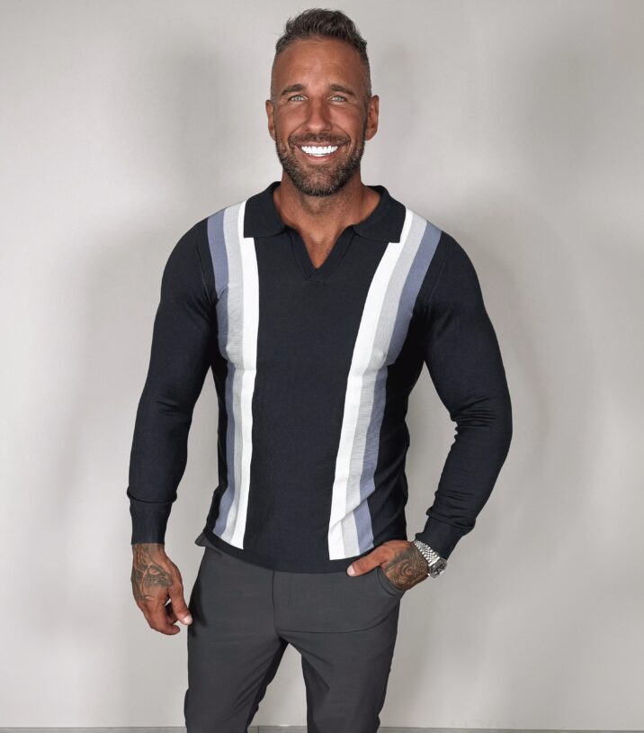 Striped Longsleeve Polo - Blue