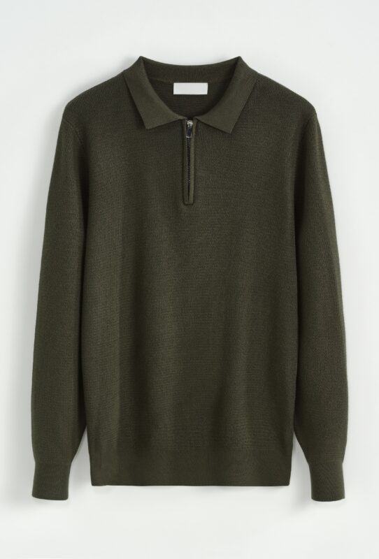 Zipper Longsleeve Polo - Khaki