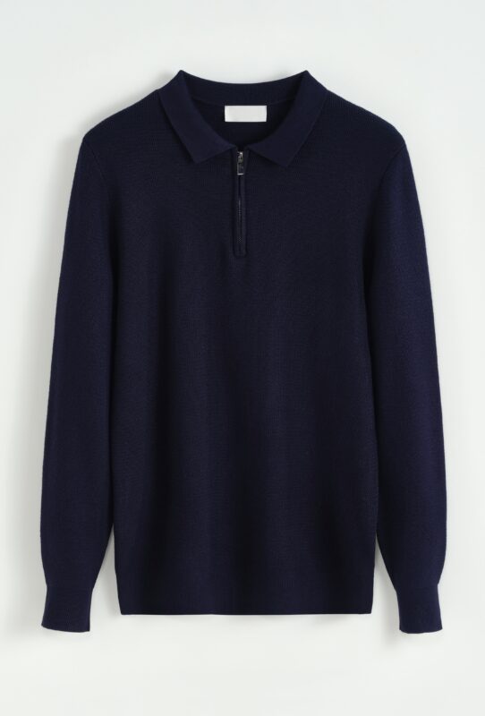 Zipper Longsleeve Polo - Navy