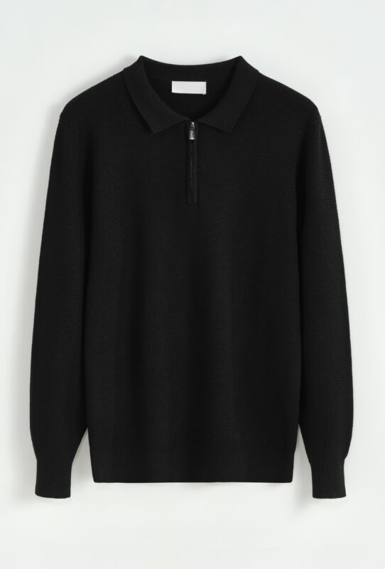 Zipper Longsleeve Polo - Black