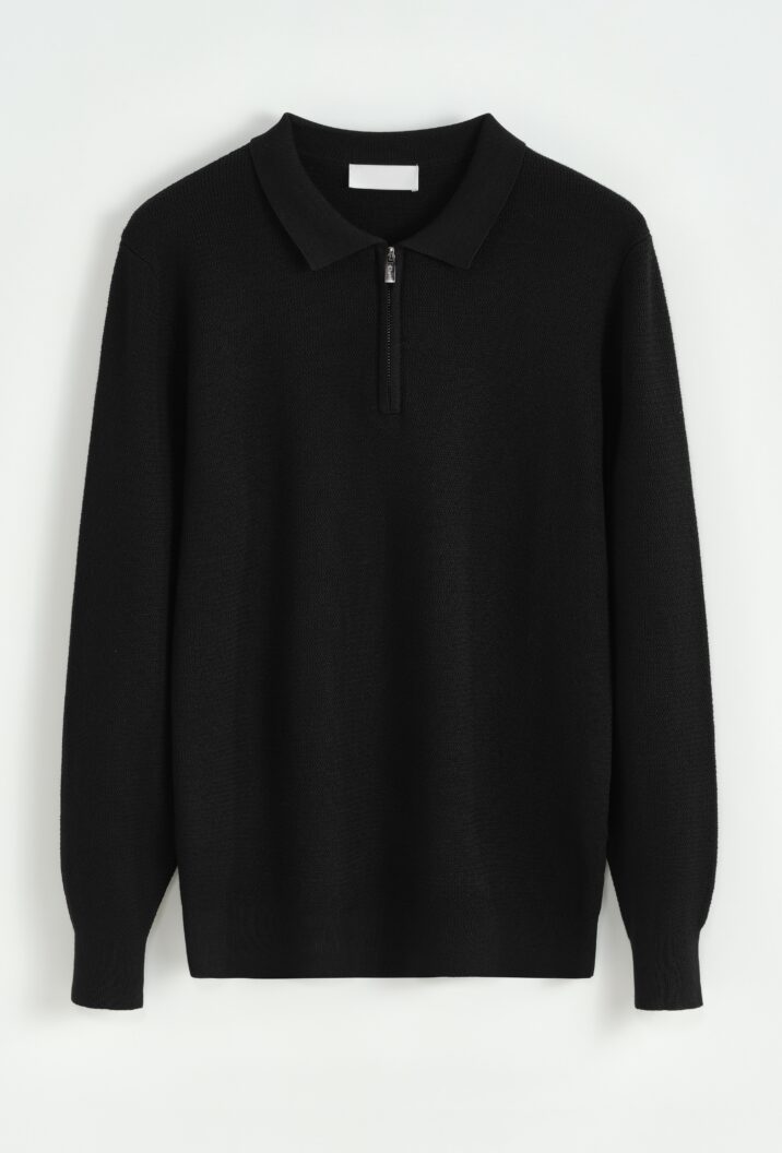 Zipper Longsleeve Polo - Black