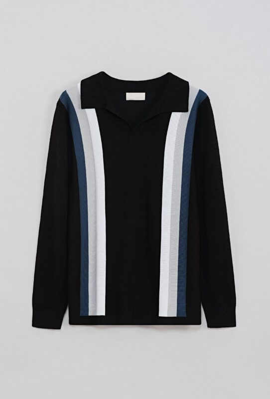 Striped Longsleeve Polo - Black