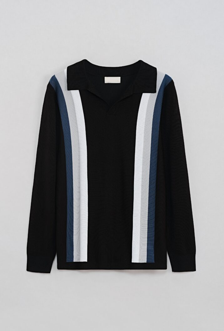 Striped Longsleeve Polo - Black
