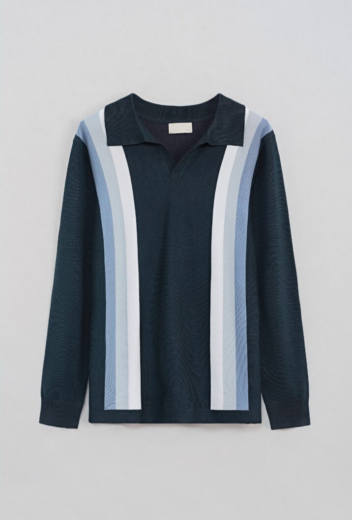 Striped Longsleeve Polo - Blue