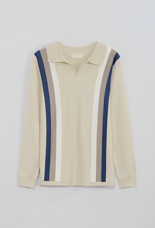 Striped Longsleeve Polo - Beige