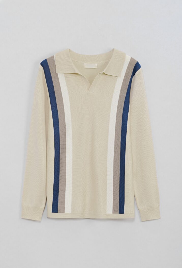 Striped Longsleeve Polo - Beige