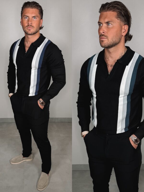 Striped Longsleeve Polo - Black