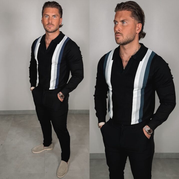 Striped Longsleeve Polo - Black