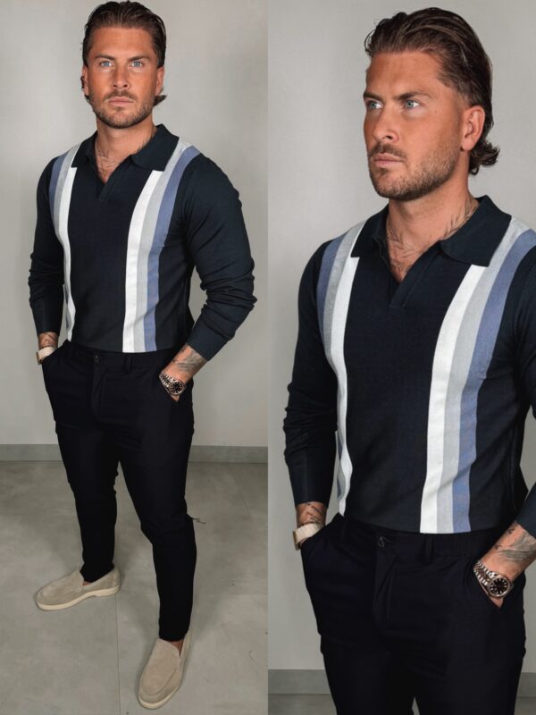 Striped Longsleeve Polo - Blue