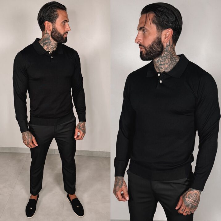 Button Long sleeve Polo - Black