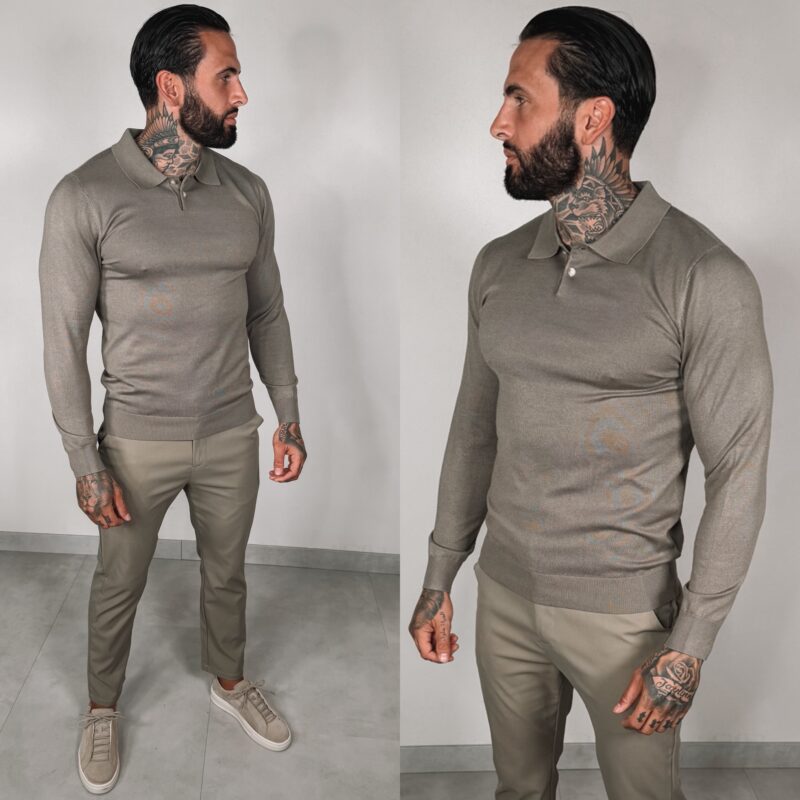 Button Long sleeve Polo - Khaki
