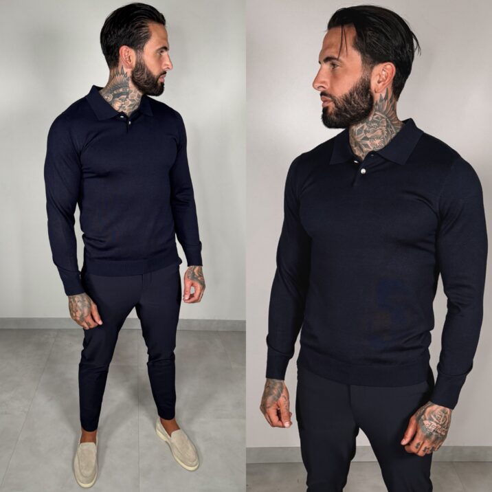 Button Long sleeve Polo - Navy