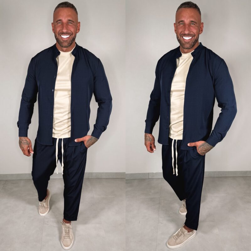 Shine Button Suit - Navy