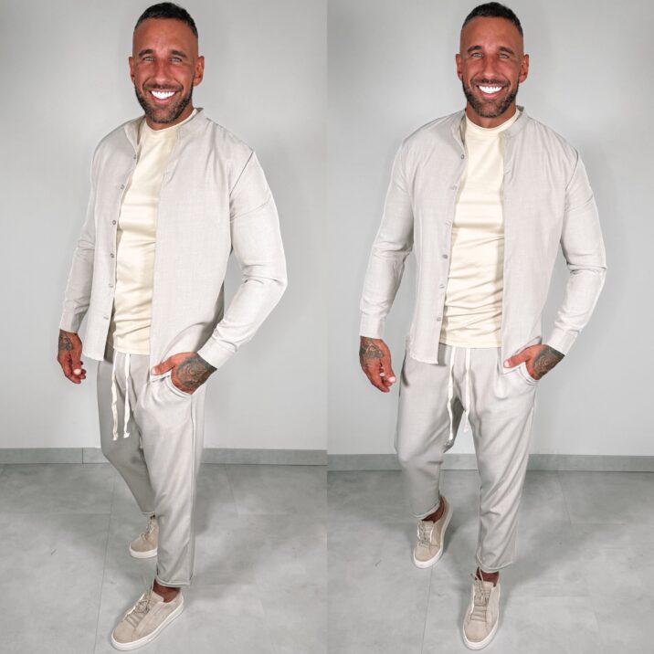 Shine Button Suit - Beige