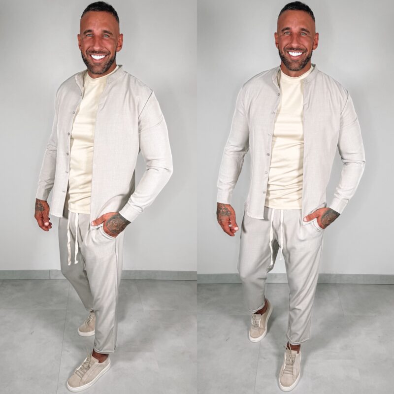 Shine Button Suit - Beige