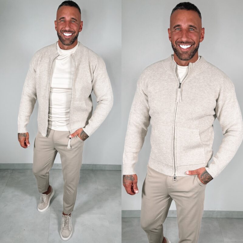 Ribbed Zipper Vest - Beige