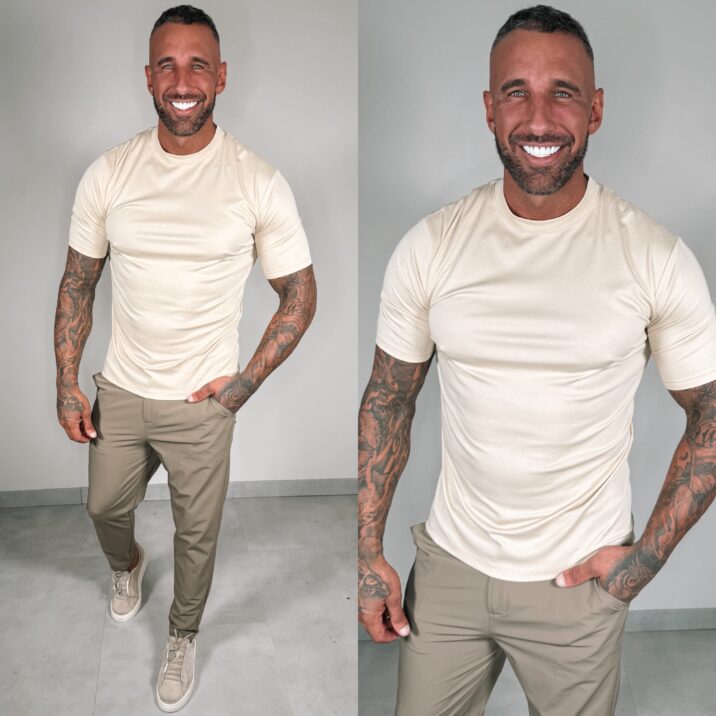 Slim-Fit Glans T-Shirt - Beige