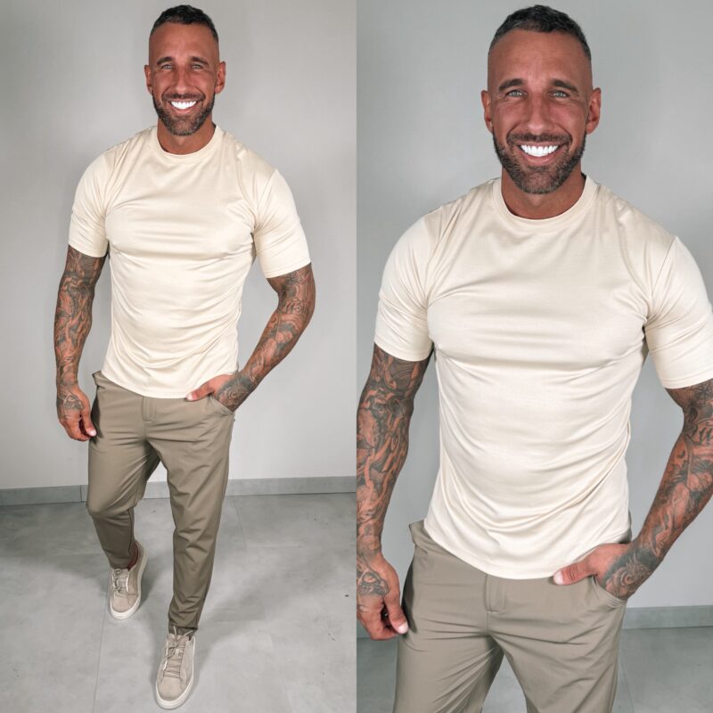 Slim-Fit Glans T-Shirt - Beige