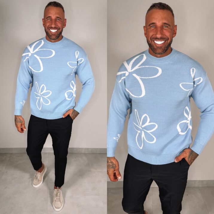Sketch Flower Sweater - Blue