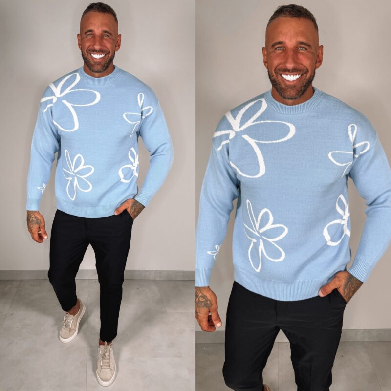 Sketch Flower Sweater - Blue
