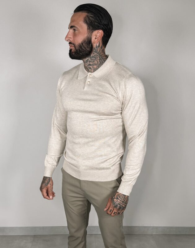 Button Long sleeve Polo - Beige