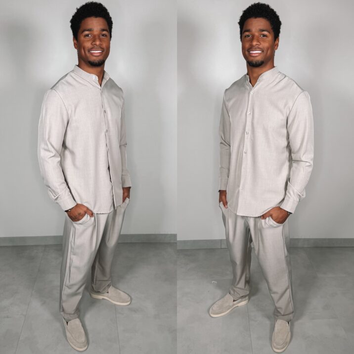 Shine Button Suit - Beige