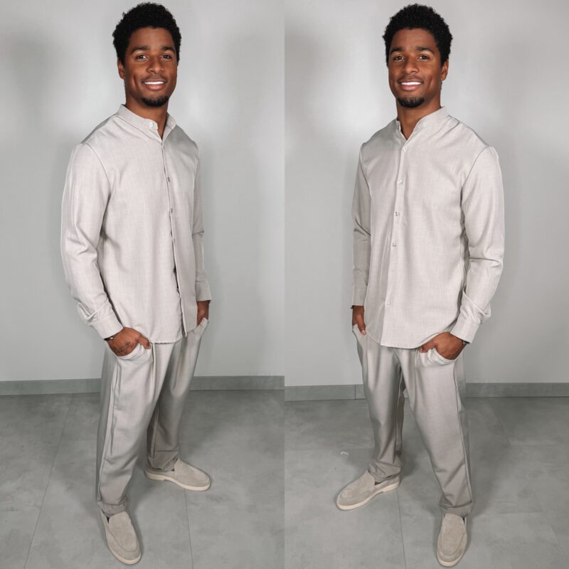 Shine Button Suit - Beige