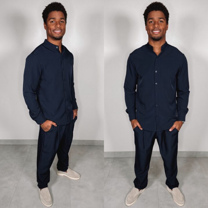 Shine Button Suit - Navy