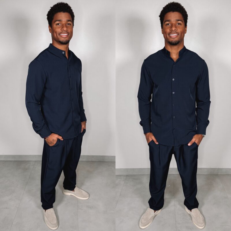 Shine Button Suit - Navy