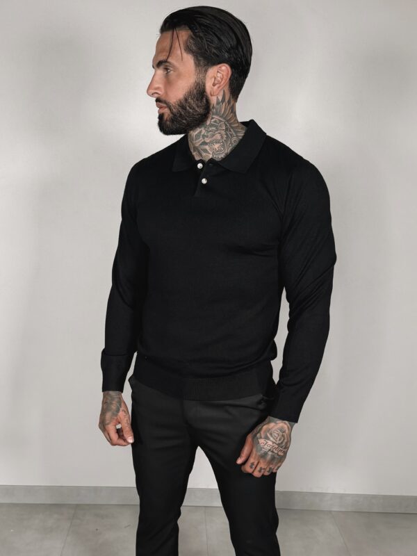 Button Long sleeve Polo - Black